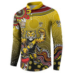 Personalized Richmond Tigers  Football Mascot Button Sweatshirt Aboriginal Dot Art Style Vibrant Indigenous Pattern Design