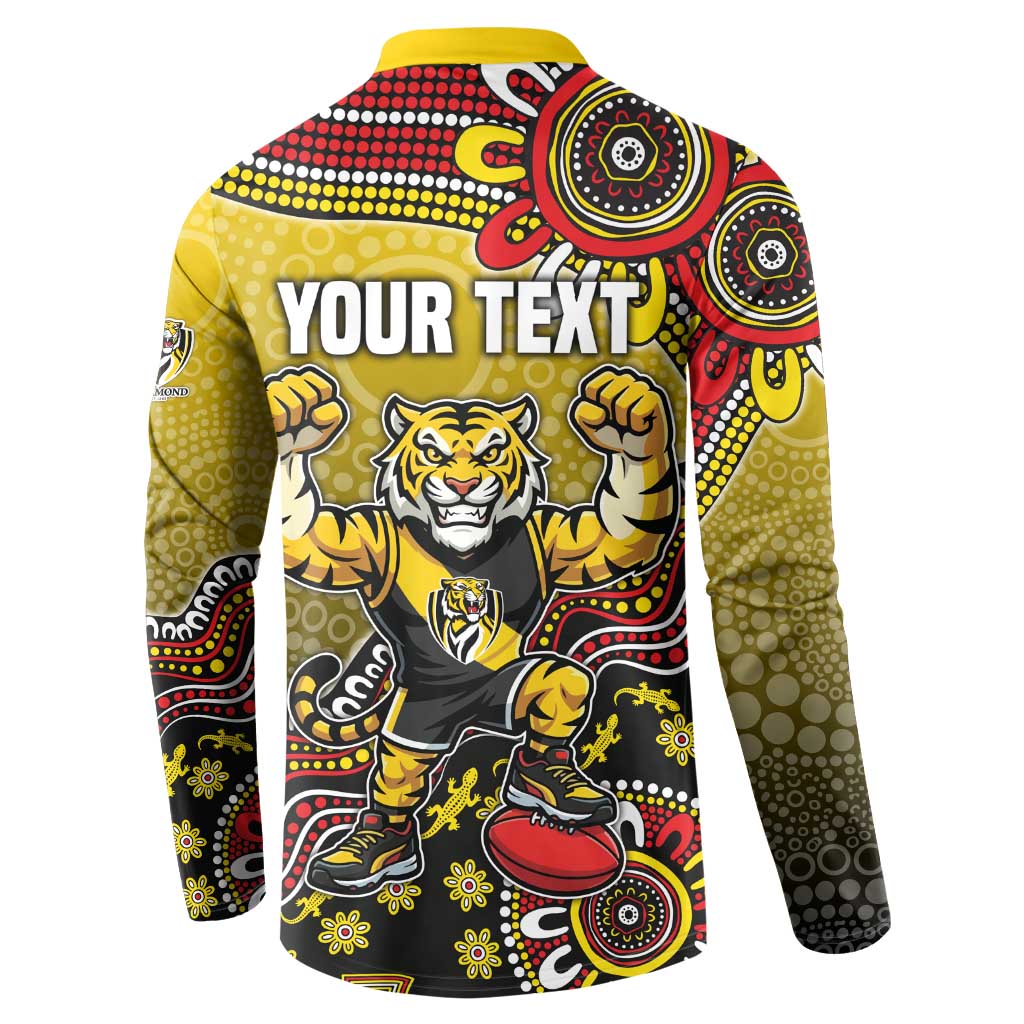 Personalized Richmond Tigers  Football Mascot Button Sweatshirt Aboriginal Dot Art Style Vibrant Indigenous Pattern Design