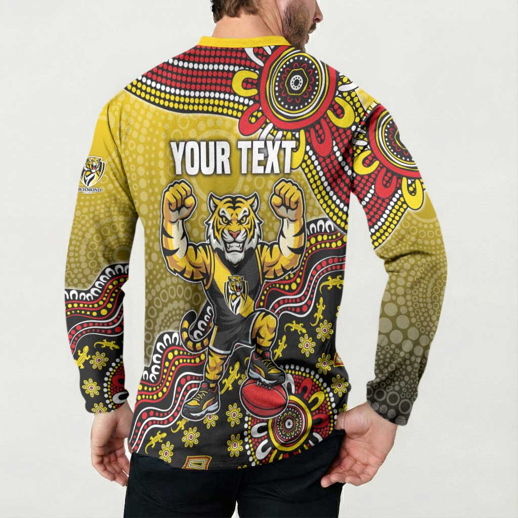 Personalized Richmond Tigers  Football Mascot Button Sweatshirt Aboriginal Dot Art Style Vibrant Indigenous Pattern Design