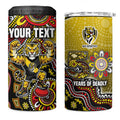 Personalized Richmond Tigers  Football Mascot 4 in 1 Can Cooler Tumbler Aboriginal Dot Art Style Vibrant Indigenous Pattern Design
