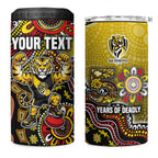 Personalized Richmond Tigers  Football Mascot 4 in 1 Can Cooler Tumbler Aboriginal Dot Art Style Vibrant Indigenous Pattern Design