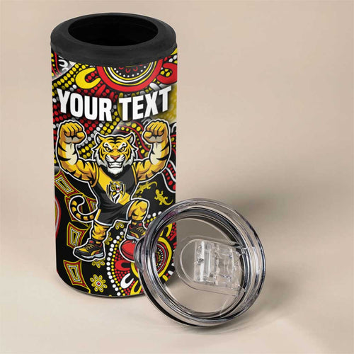 Personalized Richmond Tigers  Football Mascot 4 in 1 Can Cooler Tumbler Aboriginal Dot Art Style Vibrant Indigenous Pattern Design