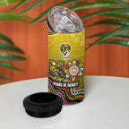 Personalized Richmond Tigers  Football Mascot 4 in 1 Can Cooler Tumbler Aboriginal Dot Art Style Vibrant Indigenous Pattern Design