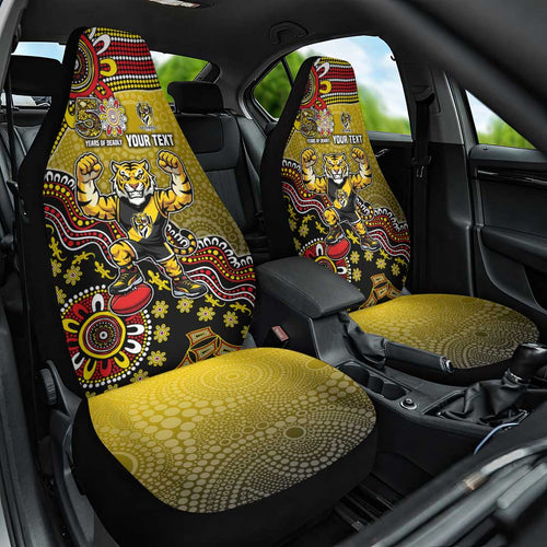 Personalized Richmond Tigers  Football Mascot Car Seat Cover Aboriginal Dot Art Style Vibrant Indigenous Pattern Design