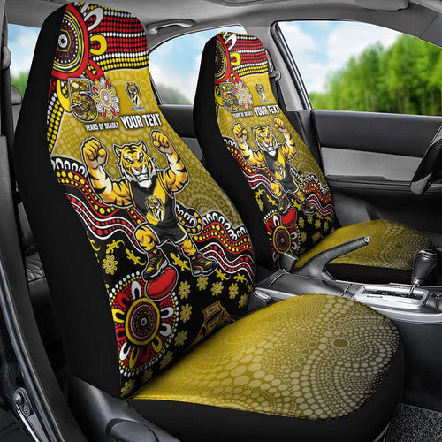 Personalized Richmond Tigers  Football Mascot Car Seat Cover Aboriginal Dot Art Style Vibrant Indigenous Pattern Design