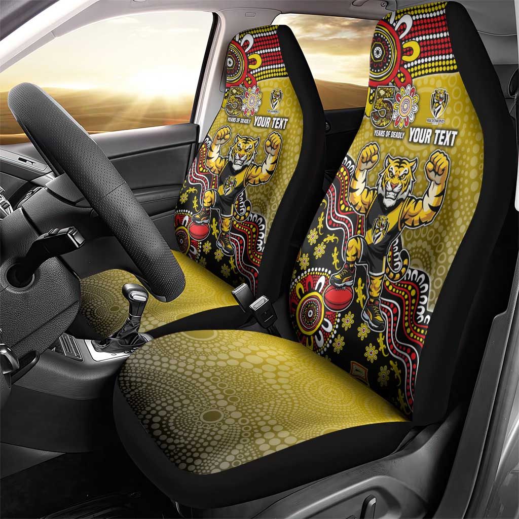 Personalized Richmond Tigers  Football Mascot Car Seat Cover Aboriginal Dot Art Style Vibrant Indigenous Pattern Design