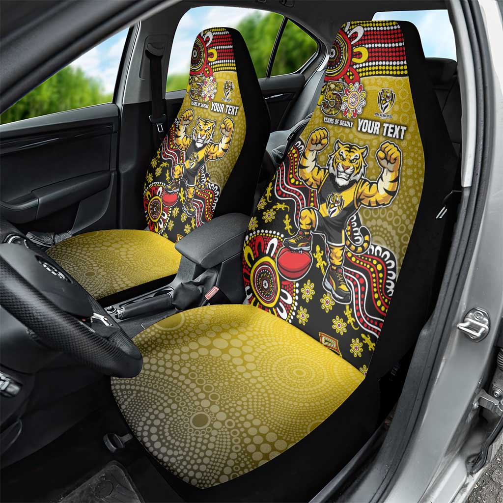 Personalized Richmond Tigers  Football Mascot Car Seat Cover Aboriginal Dot Art Style Vibrant Indigenous Pattern Design