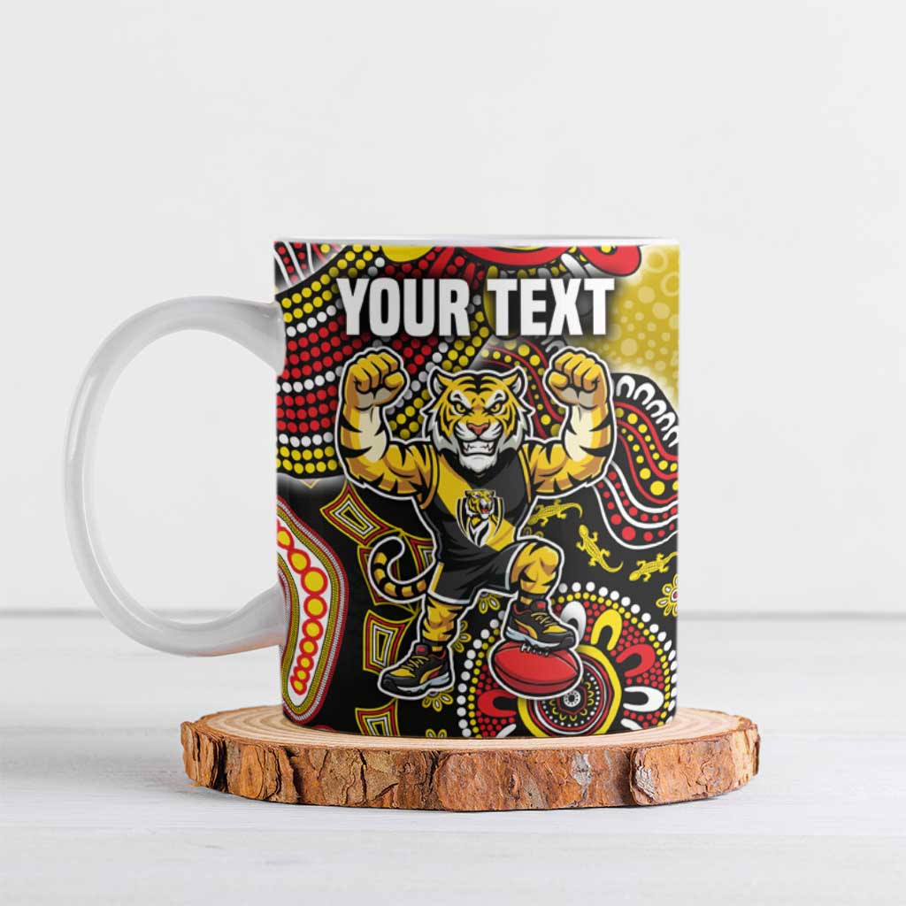 Personalized Richmond Tigers  Football Mascot Ceramic Mug Aboriginal Dot Art Style Vibrant Indigenous Pattern Design