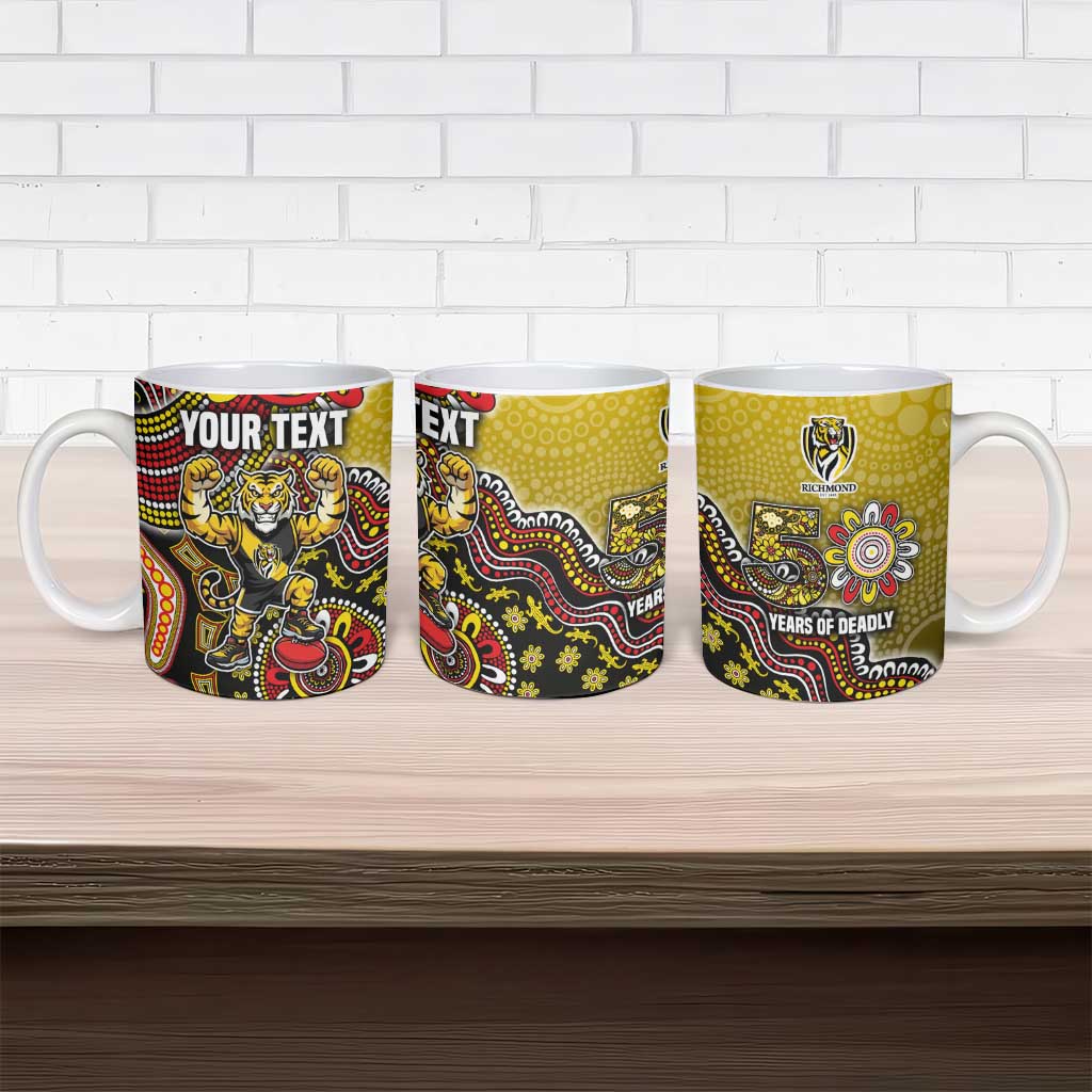 Personalized Richmond Tigers  Football Mascot Ceramic Mug Aboriginal Dot Art Style Vibrant Indigenous Pattern Design