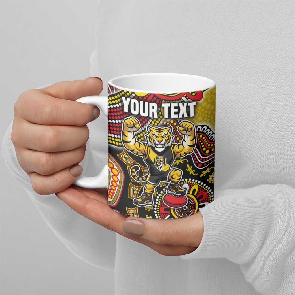 Personalized Richmond Tigers  Football Mascot Ceramic Mug Aboriginal Dot Art Style Vibrant Indigenous Pattern Design