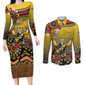 Personalized Richmond Tigers  Football Mascot Couples Matching Long Sleeve Bodycon Dress and Long Sleeve Button Shirt Aboriginal Dot Art Style Vibrant Indigenous Pattern Design