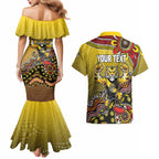 Personalized Richmond Tigers  Football Mascot Couples Matching Mermaid Dress and Hawaiian Shirt Aboriginal Dot Art Style Vibrant Indigenous Pattern Design