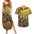 Personalized Richmond Tigers  Football Mascot Couples Matching Summer Maxi Dress and Hawaiian Shirt Aboriginal Dot Art Style Vibrant Indigenous Pattern Design