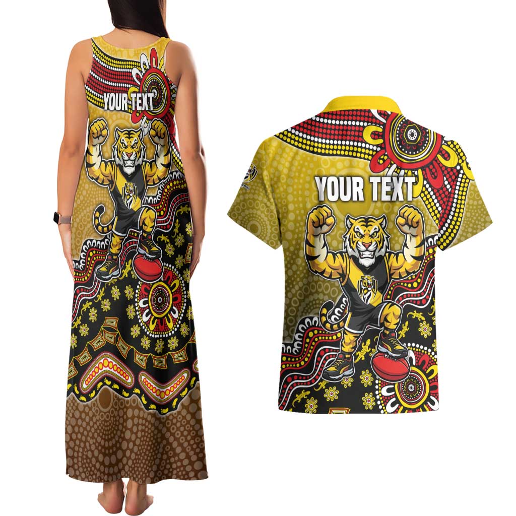 Personalized Richmond Tigers  Football Mascot Couples Matching Tank Maxi Dress and Hawaiian Shirt Aboriginal Dot Art Style Vibrant Indigenous Pattern Design