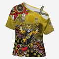 Personalized Richmond Tigers  Football Mascot Cross Shoulder Shirt Aboriginal Dot Art Style Vibrant Indigenous Pattern Design