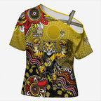 Personalized Richmond Tigers  Football Mascot Cross Shoulder Shirt Aboriginal Dot Art Style Vibrant Indigenous Pattern Design