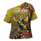Personalized Richmond Tigers  Football Mascot Cross Shoulder Shirt Aboriginal Dot Art Style Vibrant Indigenous Pattern Design