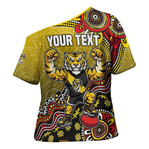 Personalized Richmond Tigers  Football Mascot Cross Shoulder Shirt Aboriginal Dot Art Style Vibrant Indigenous Pattern Design