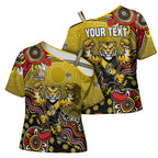 Personalized Richmond Tigers  Football Mascot Cross Shoulder Shirt Aboriginal Dot Art Style Vibrant Indigenous Pattern Design