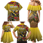 Personalized Richmond Tigers  Football Mascot Family Matching Mermaid Dress and Hawaiian Shirt Aboriginal Dot Art Style Vibrant Indigenous Pattern Design