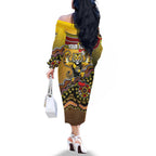 Personalized Richmond Tigers  Football Mascot Family Matching Off The Shoulder Long Sleeve Dress and Hawaiian Shirt Aboriginal Dot Art Style Vibrant Indigenous Pattern Design