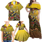 Personalized Richmond Tigers  Football Mascot Family Matching Off Shoulder Maxi Dress and Hawaiian Shirt Aboriginal Dot Art Style Vibrant Indigenous Pattern Design