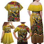 Personalized Richmond Tigers  Football Mascot Family Matching Off Shoulder Maxi Dress and Hawaiian Shirt Aboriginal Dot Art Style Vibrant Indigenous Pattern Design