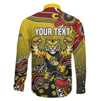 Personalized Richmond Tigers  Football Mascot Family Matching Off Shoulder Short Dress and Hawaiian Shirt Aboriginal Dot Art Style Vibrant Indigenous Pattern Design