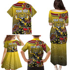 Personalized Richmond Tigers  Football Mascot Family Matching Puletasi and Hawaiian Shirt Aboriginal Dot Art Style Vibrant Indigenous Pattern Design