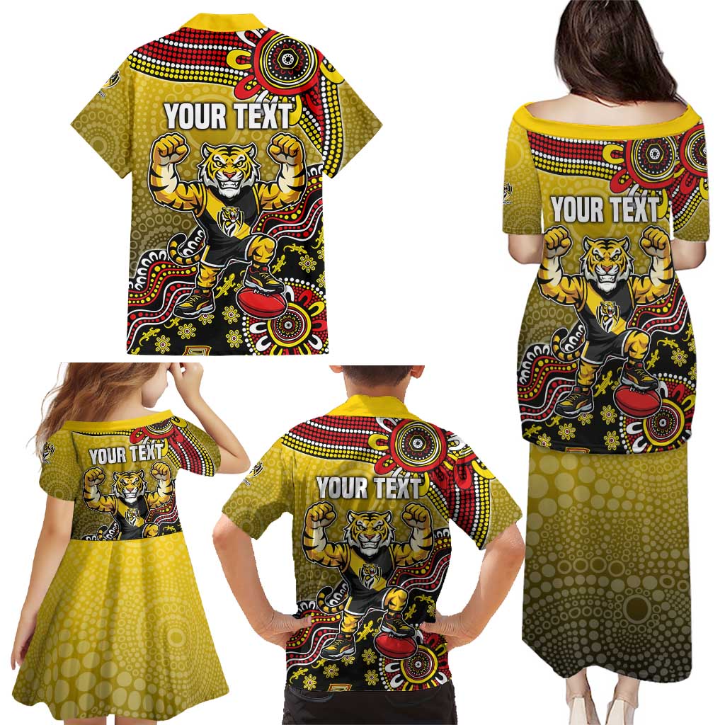 Personalized Richmond Tigers  Football Mascot Family Matching Puletasi and Hawaiian Shirt Aboriginal Dot Art Style Vibrant Indigenous Pattern Design