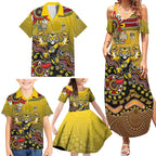Personalized Richmond Tigers  Football Mascot Family Matching Summer Maxi Dress and Hawaiian Shirt Aboriginal Dot Art Style Vibrant Indigenous Pattern Design