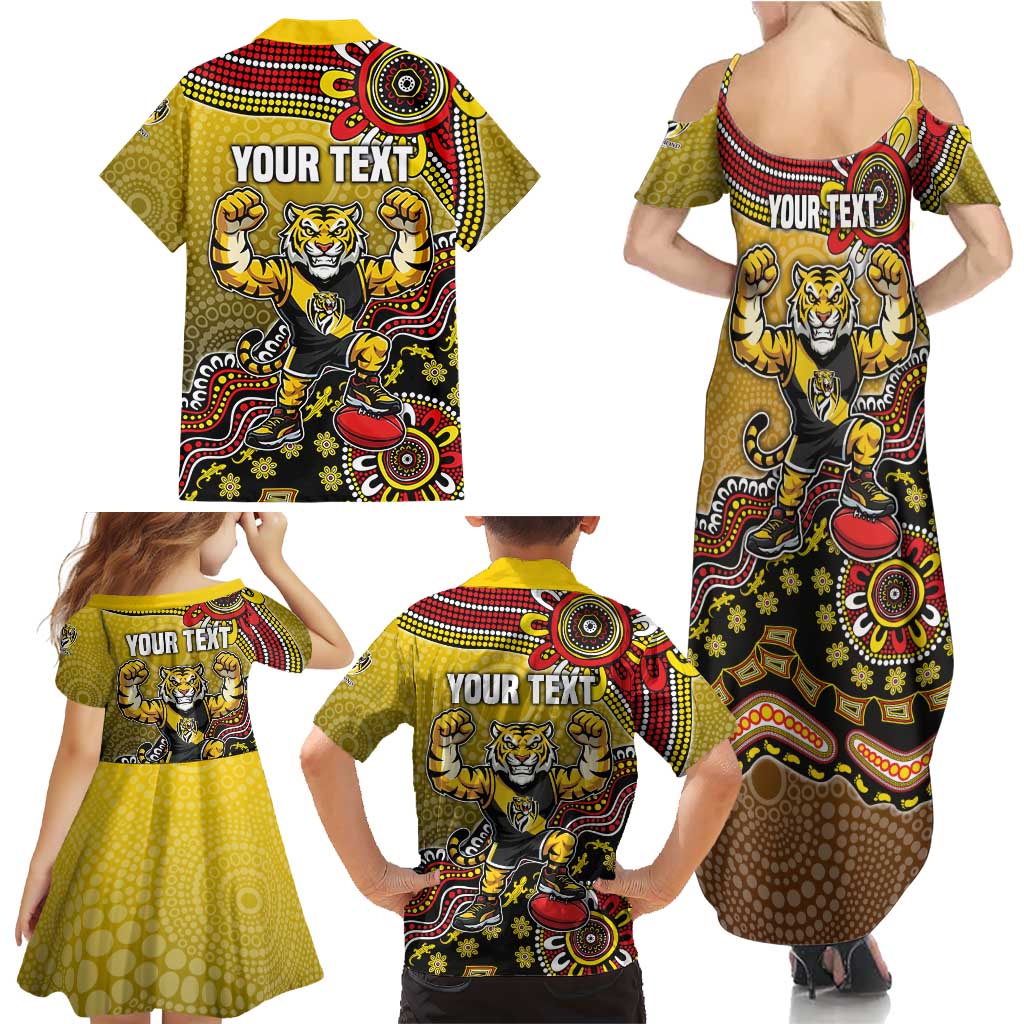 Personalized Richmond Tigers  Football Mascot Family Matching Summer Maxi Dress and Hawaiian Shirt Aboriginal Dot Art Style Vibrant Indigenous Pattern Design