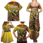 Personalized Richmond Tigers  Football Mascot Family Matching Summer Maxi Dress and Hawaiian Shirt Aboriginal Dot Art Style Vibrant Indigenous Pattern Design