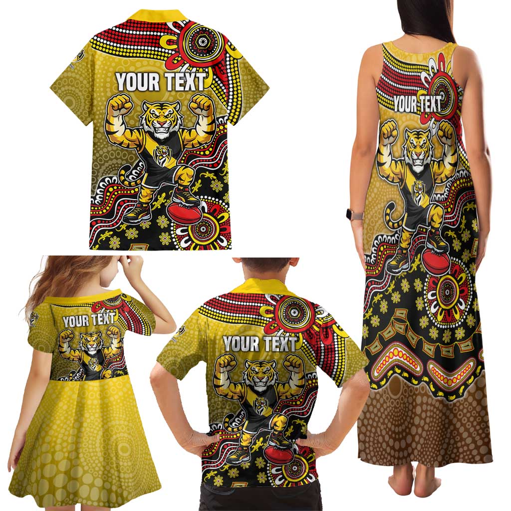 Personalized Richmond Tigers  Football Mascot Family Matching Tank Maxi Dress and Hawaiian Shirt Aboriginal Dot Art Style Vibrant Indigenous Pattern Design