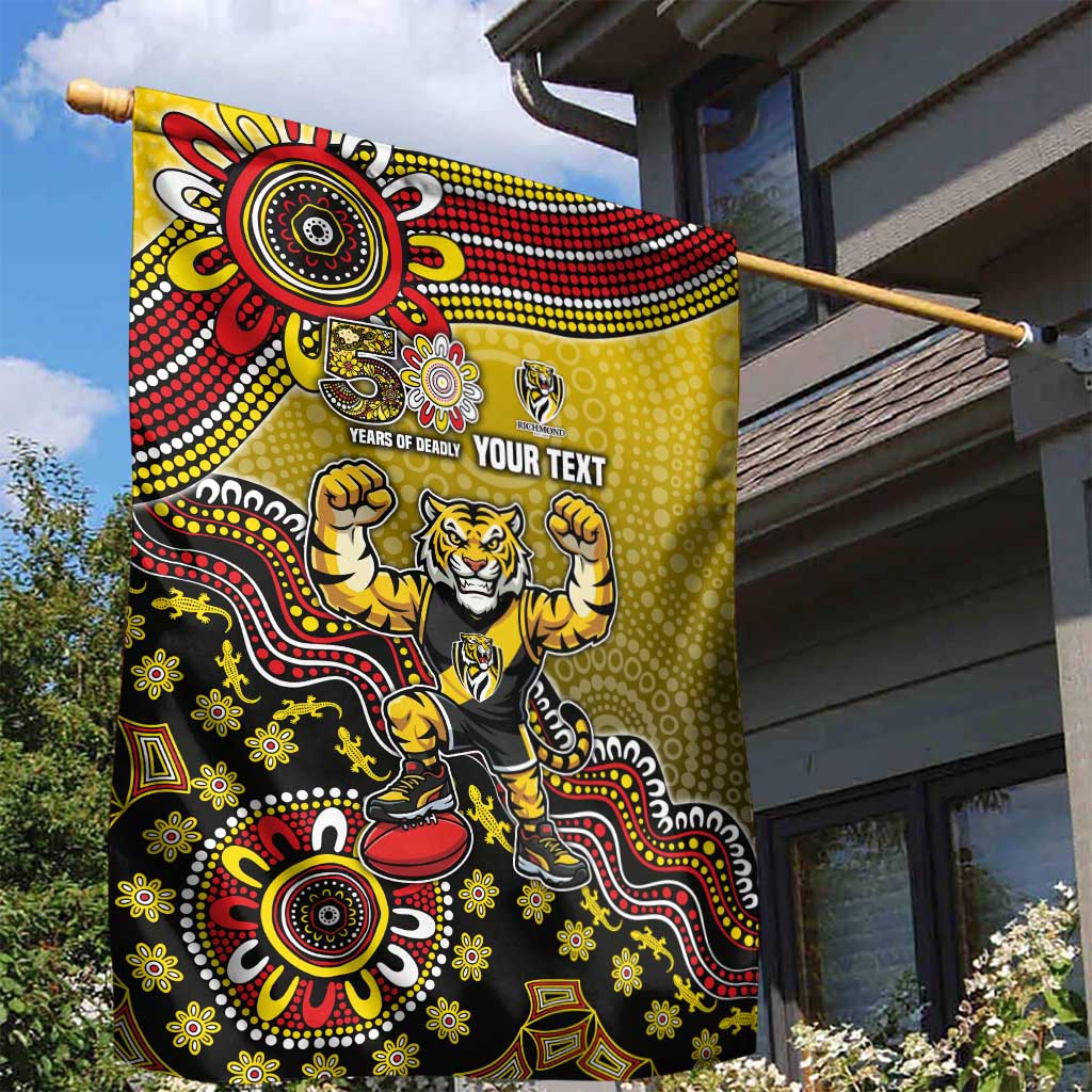 Personalized Richmond Tigers  Football Mascot Garden Flag Aboriginal Dot Art Style Vibrant Indigenous Pattern Design
