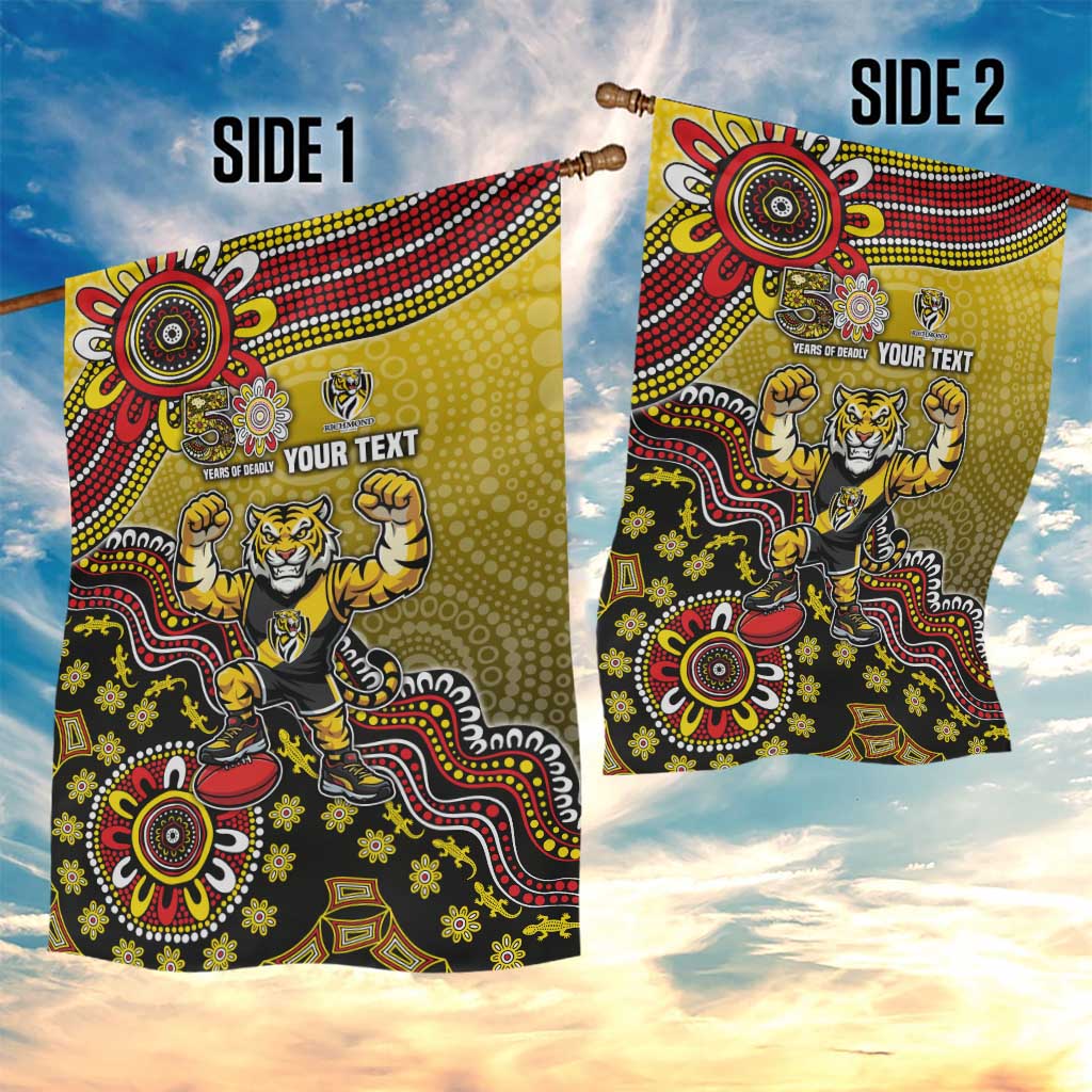 Personalized Richmond Tigers  Football Mascot Garden Flag Aboriginal Dot Art Style Vibrant Indigenous Pattern Design