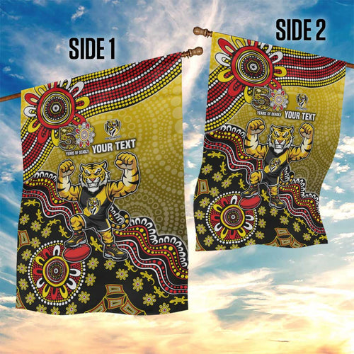 Personalized Richmond Tigers  Football Mascot Garden Flag Aboriginal Dot Art Style Vibrant Indigenous Pattern Design
