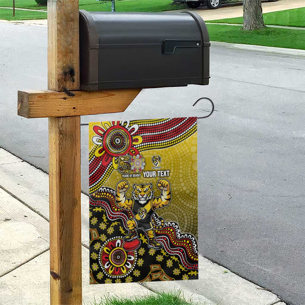 Personalized Richmond Tigers  Football Mascot Garden Flag Aboriginal Dot Art Style Vibrant Indigenous Pattern Design
