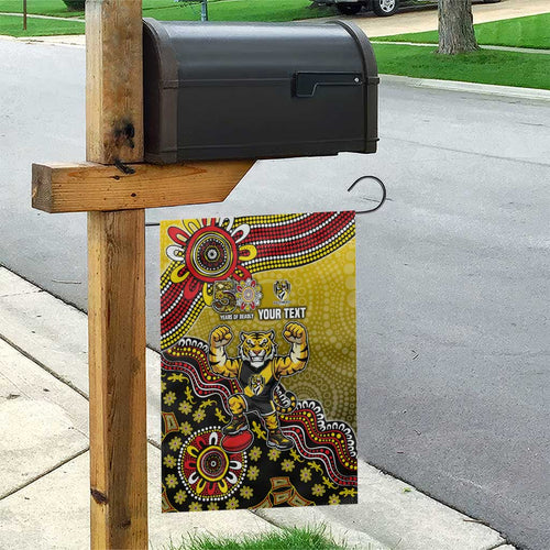 Personalized Richmond Tigers  Football Mascot Garden Flag Aboriginal Dot Art Style Vibrant Indigenous Pattern Design