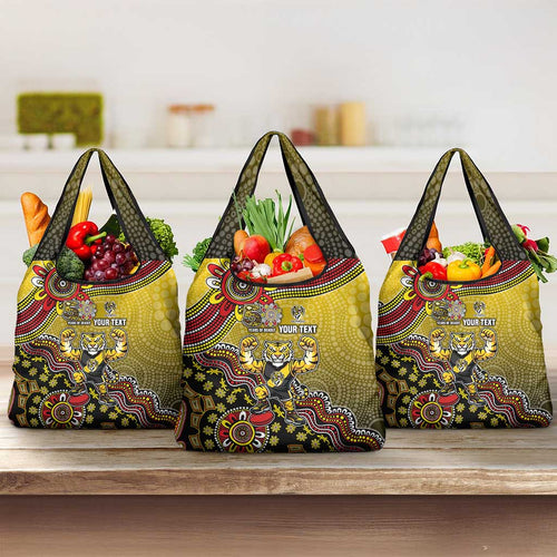 Personalized Richmond Tigers  Football Mascot Grocery Bag Aboriginal Dot Art Style Vibrant Indigenous Pattern Design