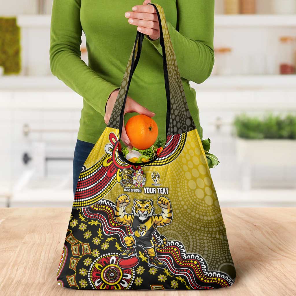 Personalized Richmond Tigers  Football Mascot Grocery Bag Aboriginal Dot Art Style Vibrant Indigenous Pattern Design