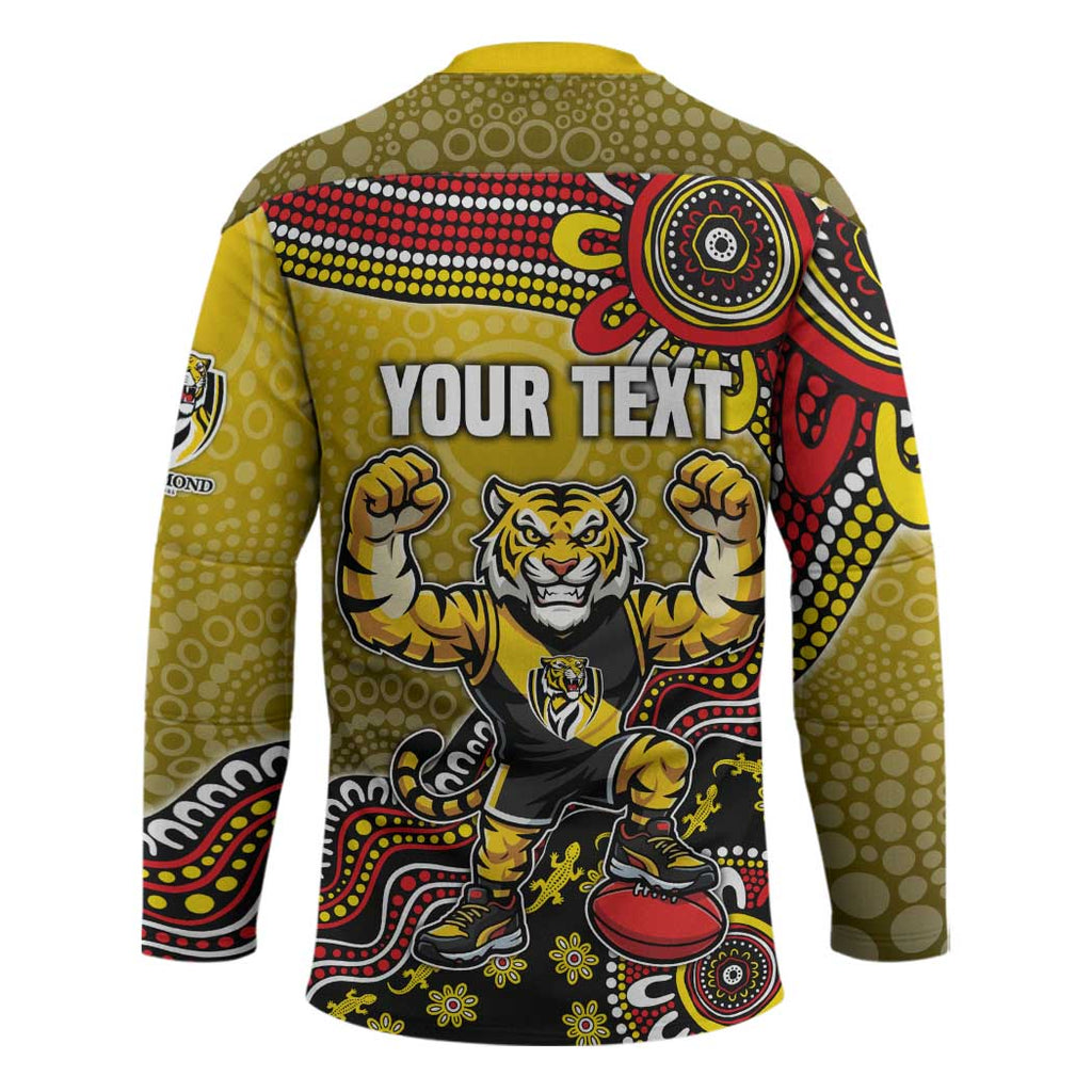 Personalized Richmond Tigers  Football Mascot Hockey Jersey Aboriginal Dot Art Style Vibrant Indigenous Pattern Design