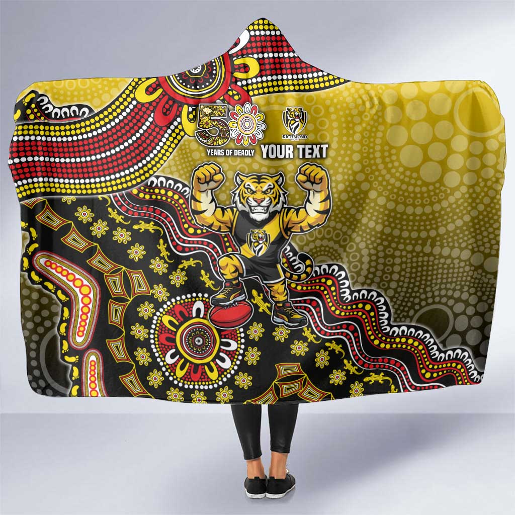 Personalized Richmond Tigers  Football Mascot Hooded Blanket Aboriginal Dot Art Style Vibrant Indigenous Pattern Design