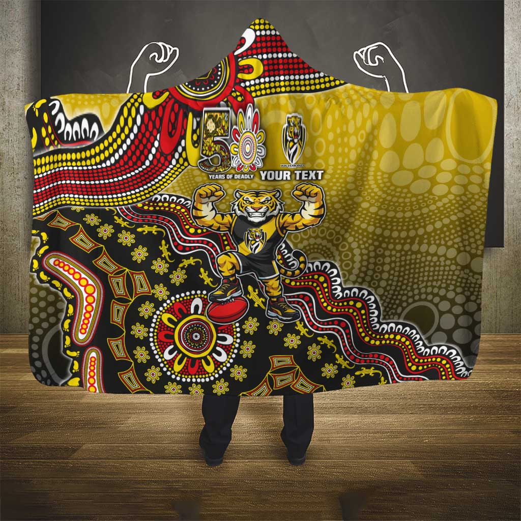 Personalized Richmond Tigers  Football Mascot Hooded Blanket Aboriginal Dot Art Style Vibrant Indigenous Pattern Design