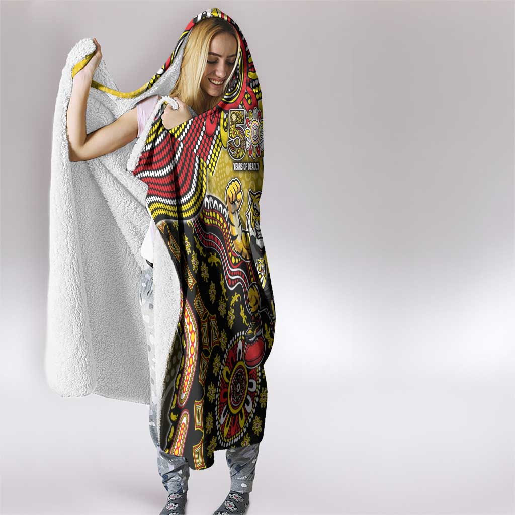 Personalized Richmond Tigers  Football Mascot Hooded Blanket Aboriginal Dot Art Style Vibrant Indigenous Pattern Design