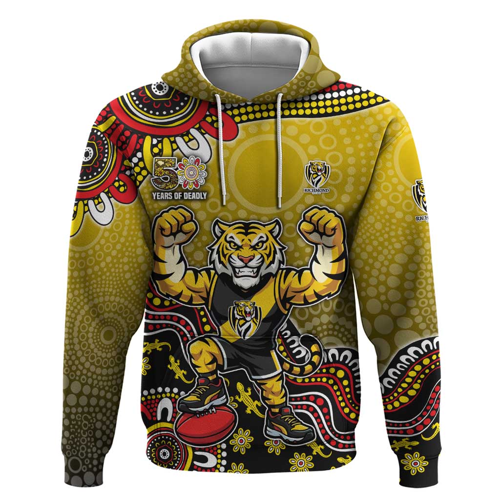 Personalized Richmond Tigers  Football Mascot Hoodie Aboriginal Dot Art Style Vibrant Indigenous Pattern Design