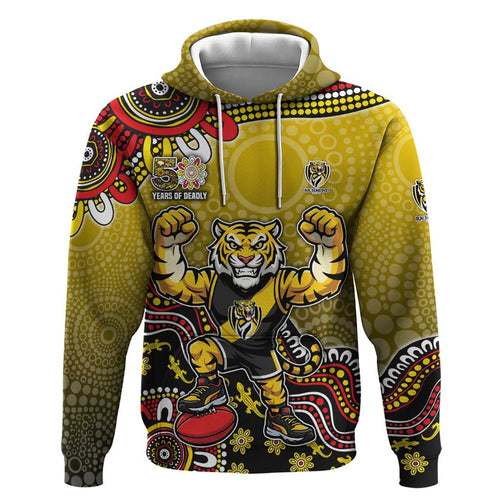Personalized Richmond Tigers  Football Mascot Hoodie Aboriginal Dot Art Style Vibrant Indigenous Pattern Design