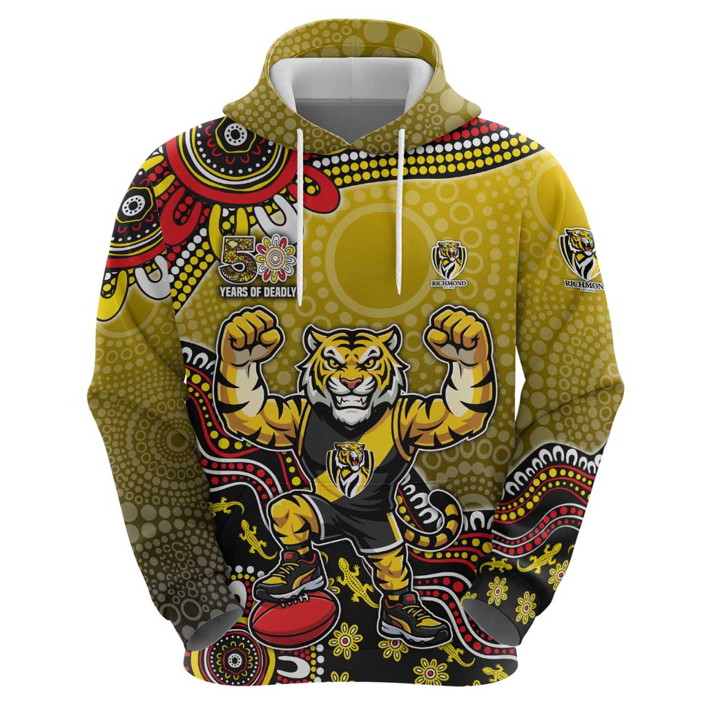 Personalized Richmond Tigers  Football Mascot Hoodie Aboriginal Dot Art Style Vibrant Indigenous Pattern Design