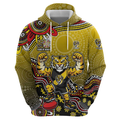 Personalized Richmond Tigers  Football Mascot Hoodie Aboriginal Dot Art Style Vibrant Indigenous Pattern Design