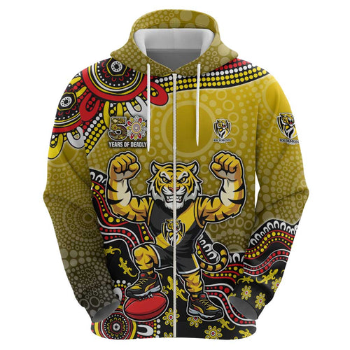 Personalized Richmond Tigers  Football Mascot Hoodie Aboriginal Dot Art Style Vibrant Indigenous Pattern Design